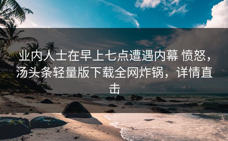 业内人士在早上七点遭遇内幕 愤怒，汤头条轻量版下载全网炸锅，详情直击